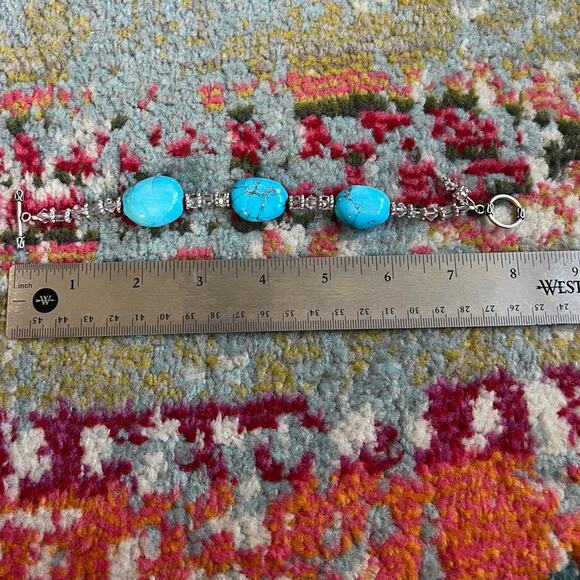 Turquoise + Crystal + Silver Bracelet 8” - Picture 4 of 4